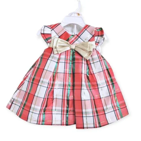 bonnie jean metallic plaid dress Bonnie Baby Plaid Metallic Bow Detail Holiday Dress